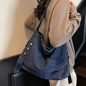 Bolso bandolera de tela vaquera con detalle de botón Bolso de transporte informal DualWay para mujer - Product Image 5