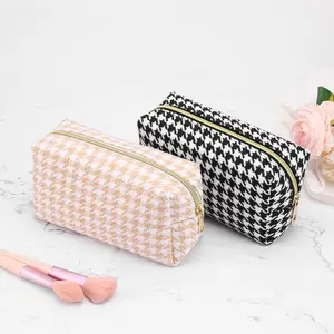 BSCI Private Label Portable Lattice Custom Cosmetic Packaging Bag Lady Brush Bags For Women Cosmetic Bags Custom Logo Wholesale
