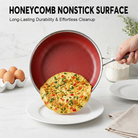 Set Wajan Goreng Anti Lengket Merah Besar Hybrid 304 Stainless Steel Honeycomb dengan Tutup, Set Panci Masak Triply 18/10 Stainless Steel