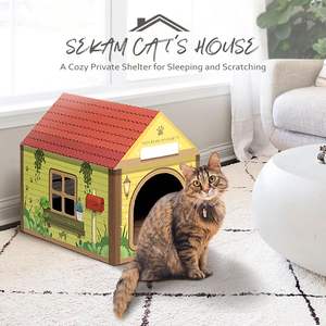 Casetta per <span class=keywords><strong>Gatti</strong></span> con Tiragraffi e Catnip, 42x30x38 cm, Stile Cabina Forestale, Personalizzabile con Nome, Spazio per <span class=keywords><strong>Gatti</strong></span> da Interno - Product Image 3