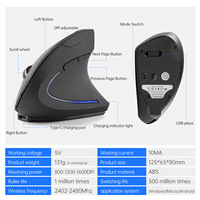 Harga Grosir Mouse Optik Berkabel Vertikal 1600DPI Desain Ergonomis Nyaman 6 Tombol Dapat Diisi Ulang USB 2.4GHz Nirkabel 10m