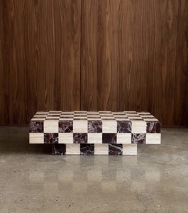 Tavolino da Caffè in Marmo Naturale a Scacchiera, Travertino Rosso Levanto, Tavolo Centrale in Pietra, Arredamento Moderno per Soggiorno, Direttamente dalla Fabbrica - Product Image 1