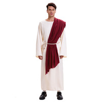 Robe de style arabe médiéval vintage pour Halloween, costume de cosplay missionnaire de Dubaï, rouge et blanc contrastés, pour homme adulte religieux