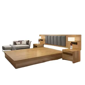 Zeitgenössisches Luxus-Doppelbett-Set modernes Massivholzmöbel für Appartments Hotels Schulen