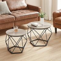 Ensemble de tables basses rondes modernes industrielles en métal noir avec base en métal et plateau en bois pour salon - Vente en gros