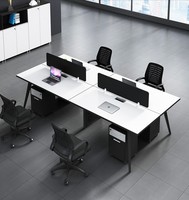 Bureau de travail modulaire ouvert moderne pour 4 personnes, panneau en fer, pieds en bois, fonction extensible, mobilier de bureau commercial