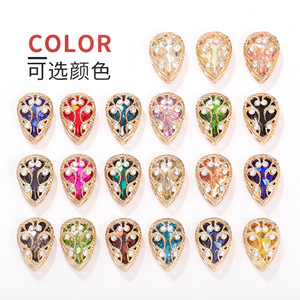 Hebillas de aleación con diamantes de imitación en forma de lágrima, accesorios de joyería DIY, estilo retro hueco, acabado chapado multicolor - Product Image 5