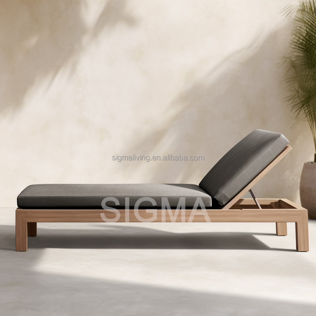 Factory Custom Garden Set Fabric All Weather Chaise Waterproof Outdoor Teak Wooden Sun Lounger