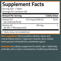 Comprimés de Vitamine D3 K2 MK-7 certifiés GMP, vente en gros en Chine, marque privée, 5000 UI D3 + 90 mcg K2, compléments alimentaires pour renforcer le système immunitaire