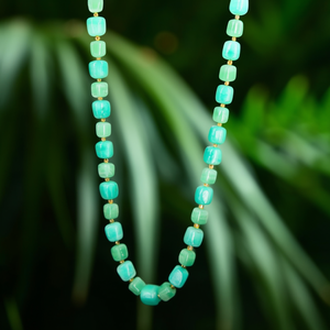 Fashion Geometric Beaded <b>Necklace</b> 316L Stainless Steel PVD Gold Plating Sustainable Resistant <b>Long</b> Chain Green Turquoise Beads - Product Image 3