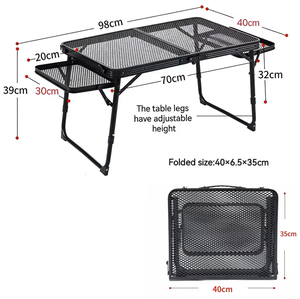 Table de camping pliable en maille portable, table d'extérieur réglable en hauteur avec <span class=keywords><strong>plateau</strong></span> latéral extensible pour pique-nique barbecue - Product Image 2