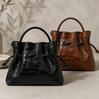 Sacs seau à cordon en cuir véritable texture crocodile pour femmes, inspirés du style vintage, sacs à main quotidiens pour la ville, fournisseur OEM ODM