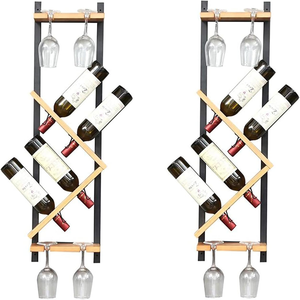 Porte-bouteilles de vin mural en bois personnalisé, support de bouteilles de vin suspendu, étagères de présentation de vin, porte-verres à pied inversé, bars - Product Image 6
