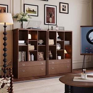 French Retro <b>Solid</b> <b>Wood</b> <b>Bookcase</b> Modular Combination Living Room Half Wall Storage Display Cabinet With Drawers - Product Image 4