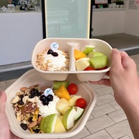 Bols jetables avec couvercle en fibre de bagasse de canne à sucre, bols en papier biodégradables 700 ml, conteneur alimentaire à 2 compartiments