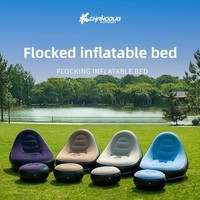 Fauteuil gonflable moderne d'extérieur avec structure en bois, portable, pour camping, avec revêtement floqué épaissi, lit pliant de détente pour chambre et maison