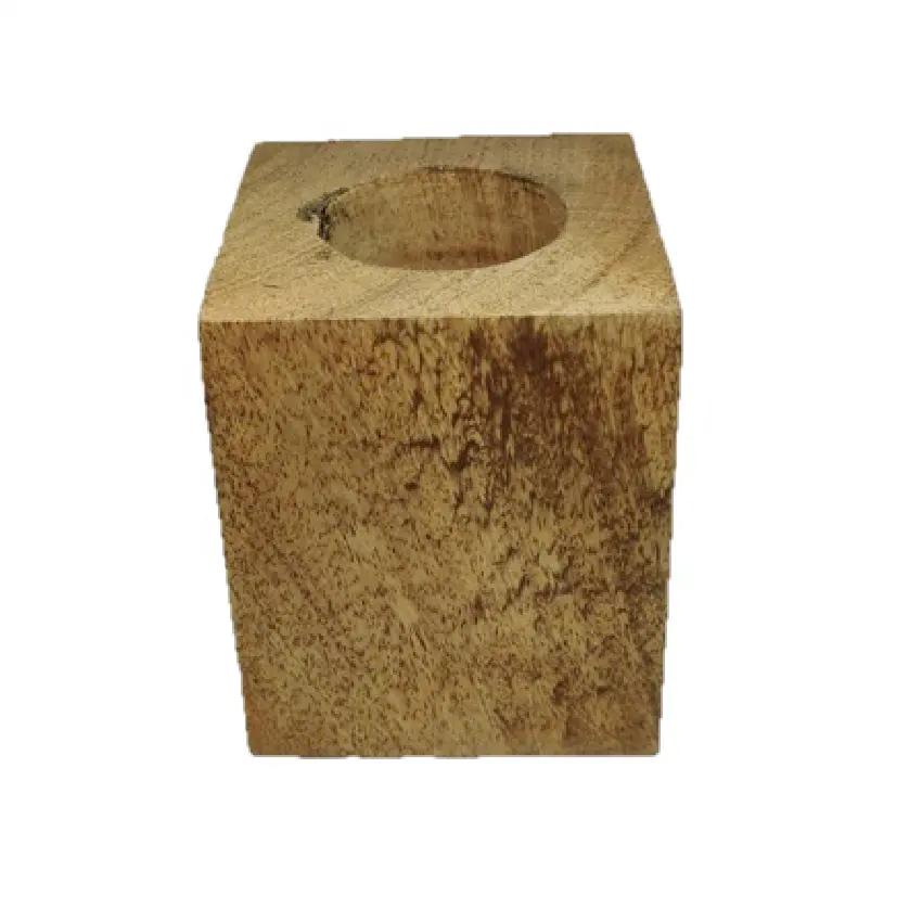 Customized Medium Wooden Light Brown Natural Pillar-Shaped High-Quality Handmade Home Decor Wax Filling Tealight Candle Holder