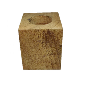 เชิงเทียนทีไลท์ทำจากไม้สไตล์วินเทจที่ใส่เทียนพร้อมไส้ขี้ผึ้งสีน้ำตาลอ่อนขนาดกลางทำด้วยมือทำจากโลหะคุณภาพสูง - Product Image 1