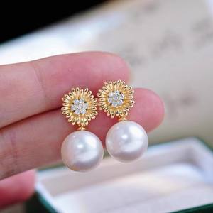 Accessoires en argent S925 pour la création de bijoux, boucles d'oreilles en argent tendance avec perles rondes de 8 à 13 mm, plateau vide pour boucles d'oreilles 22323 - Product Image 1