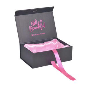 Custom Logo Black Cardboard Paper Magnetic Lid Hair Extension Gift Box Luxury Packaging Satin Wig Box with Ribbon