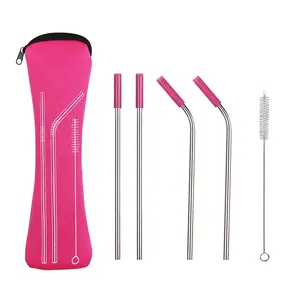 Paille réutilisable pliable et amusante, longue paille colorée en acier inoxydable personnalisée, paille en silicone pour boire