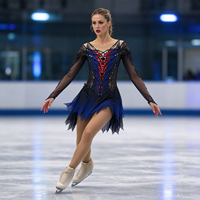 Robe de patinage artistique pour enfants et adultes, noire, bleue, rouge, en maille, à manches longues, avec strass et motif toile d'araignée au dos, pour compétition et spectacle