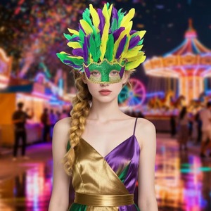 Máscara de Media Cara con Plumas para <span class=keywords><strong>Carnaval</strong></span>, Fiesta de Disfraces, Actuación en Escenario, Decoración de Ambiente Festivo, Accesorio - Product Image 5