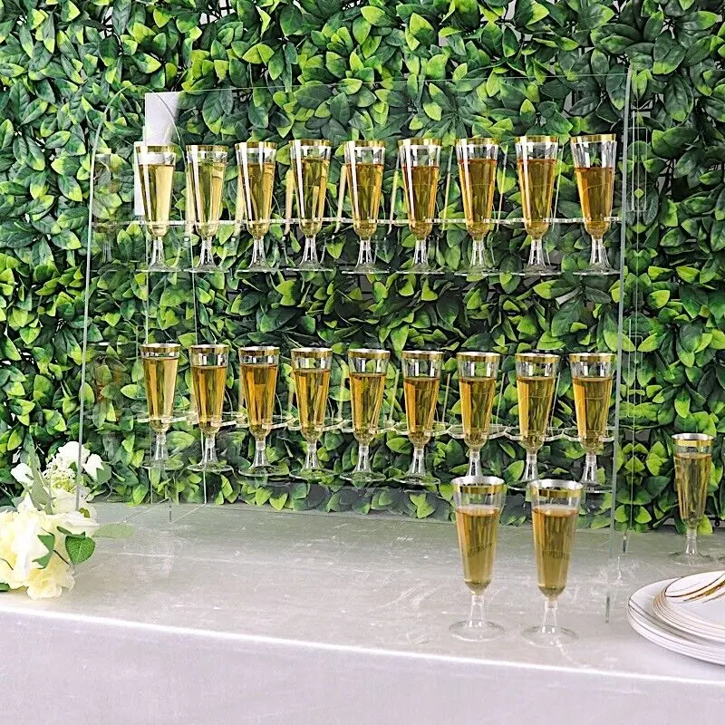 ברור 25 "אקריליק 2-Tier יין זכוכית מתלה חליל בעל דוכן שמפניה קיר תפאורת מסיבת חתונת קישוט