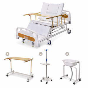 Lit médicalisé manuel à rotation latérale avec tête de lit en ABS, barrières latérales pliables, trou pour commode et poteau porte-perfusion - Product Image 6