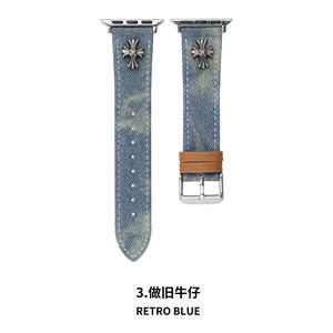 Cinturino <span class=keywords><strong>Vintage</strong></span> YK2 Chrome Heartt in Denim Adatto per Apple Watch 98765, Cinturino Retrò per Iwatch 10 per Coppie - Product Image 1