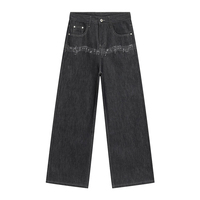 Pantalon en jean à motif musical brodé, design rétro, couleur originale - Pantalon long décontracté ample à jambe droite pour hommes et femmes