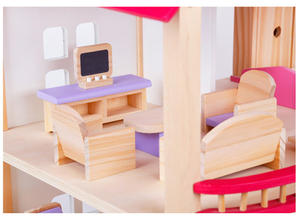COMMIKI bricolage en bois <span class=keywords><strong>cabane</strong></span> rose maison de poupée grande villa enfants jouent chaque famille grande maison puzzle éducation précoce jouets en bois - Product Image 4