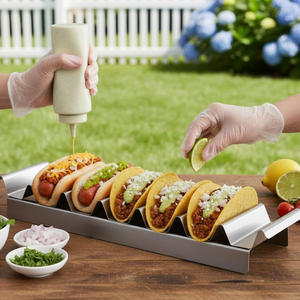 Plateau de préparation pour hot-dogs et tacos, 7 compartiments, en acier inoxydable - Support à tacos, plateau pour hot-dogs <span class=keywords><strong>au</strong></span> maïs, plateau pour saucisses de petit-déjeuner - Product Image 5