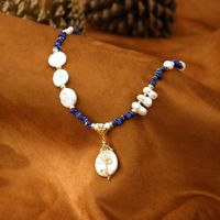 Collier et bracelet en fil torsadé avec lapis-lazuli et perles baroques, bijoux artisanaux délicats et tendance pour femmes, à porter au quotidien