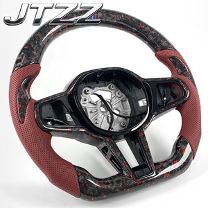 Volante de Fibra de Carbono Forjado para <span class=keywords><strong>BMW</strong></span> G20 G30 G42 M2 M3 M4, con Detalles en Rojo Borgoña, Cuero Perforado, Forma de D, Base Plana, Personalizado - Product Image 2