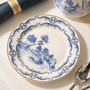2026 European <b>Light</b> Luxury Retro Under Glazed Blue and White Porcelain Dinnerware Set for Hotel Restaurant - Product Image 2
