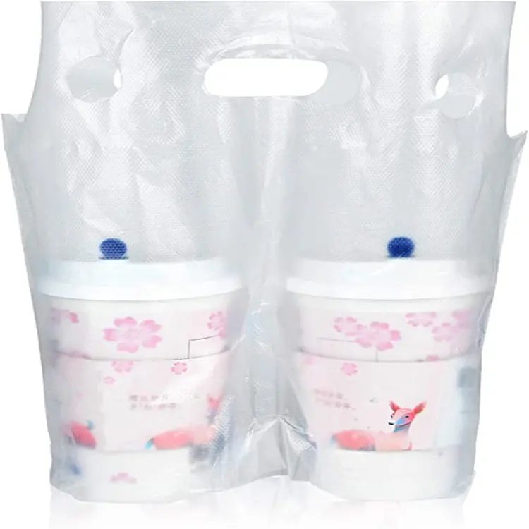 Milk Tea Takeaway Food Grade Mylar Bags Restaurant Plastic Handbags Clear Custom Take Out Bag
