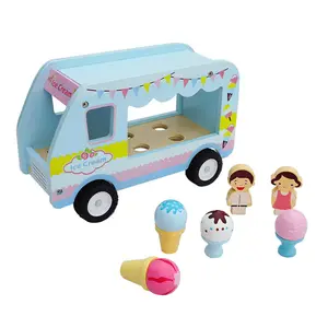 Wooden Kitchen Pretend Play Toys Play Food Truck Gift toy Wooden Kitchen Ice Cream Pretend Cart Toys