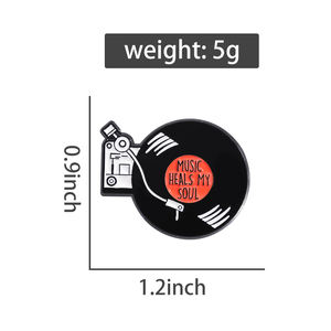 Retro Musikplatten Soft-Emaille Metall-Pins Anpassbare 'MUSIK HEILT MEINE SEELE' Broschen Anstecknadeln Lustige Großhandelsware - Product Image 2