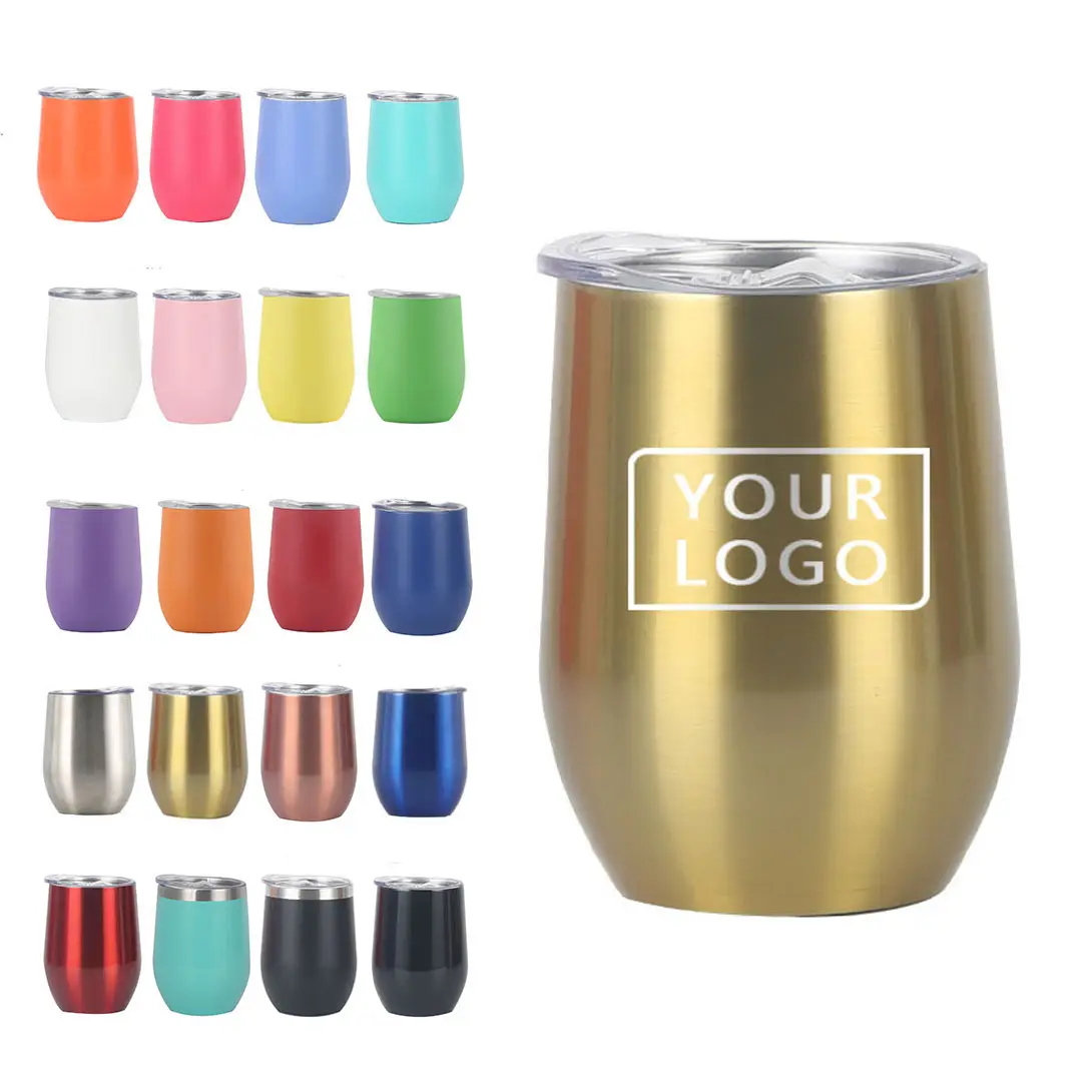 Egg Shape 12 oz Stainless Steel Thermal Wine Tumbler Insulated Travel Wine Glass Coffee Cup with Lid and Reusable Straw