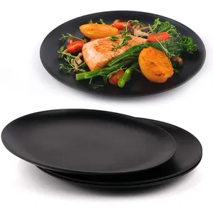 Plato de cena de plástico negro, plato cargador de melamina 100%, venta al por mayor