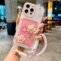 Coque de Téléphone DIY Rose Fleur de Cristal avec Porte-Cartes pour iPhone 16 15 14 17 Air 18 11 Pro Max – Étui Arrière Funda Coque