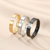 Bague en Acier Inoxydable Zircon Taille Princesse Bande Brossée Trois Couleurs Prête à l'emploi Bijoux de Mode Unisexe Vente en Gros