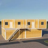 Villa modulaire préfabriquée à 2 étages en conteneurs, assemblage rapide, structure en acier portable, panneaux ondulés, balcon, escalier, sécurité