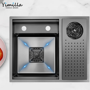 Keran tersembunyi baja tahan karat tunggal BowlBar SinkWash ukuran kecil persegi panjang buatan tangan dapur wastafel dengan penutup - Product Image 4