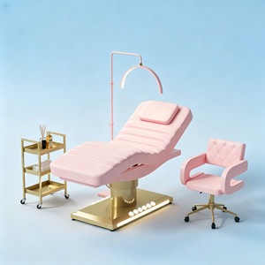 Modern White PU Lash Extension <b>Bed</b> Gold <b>LED</b> Base Electric Reclining Eyelash Tech Salon Cosmetic Treatment Chair - Product Image 3