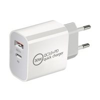 Chargeur mural à charge rapide 30W USB-C PD 3.0 double port 18W 20W 25W pour téléphone portable, écouteurs, ports Type-C + USB, prise EU/US/UK/AU