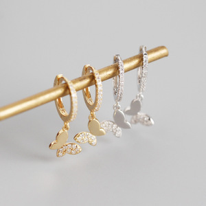 Bijoux fins, mariage, classique, <span class=keywords><strong>argent</strong></span> sterling 925 plaqué or, pendentifs en forme de papillon, boucles <span class=keywords><strong>d</strong></span>'oreilles créoles fines pour femmes - Product Image 2