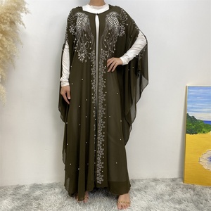 6741 #   Nuevo Cárdigan de Chifón de Lujo con Bonitas Perlas Blancas y Mangas Murciélago con Pedrería, Abaya Abierta con 2 Agujeros en las Mangas - Product Image 4