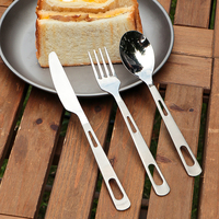 Ensemble de couverts en titane pur Bochen avec poignée à design creux, cuillère-fourchette multifonction 3-en-1 avec ouvre-bouteille, ustensiles de pique-nique